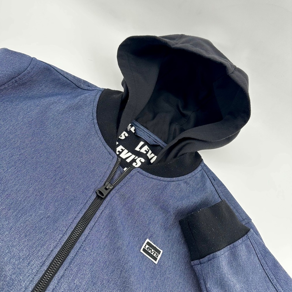 Levis Jacket Bomber Full Zip Hoodie Blue Black Mens Size Large